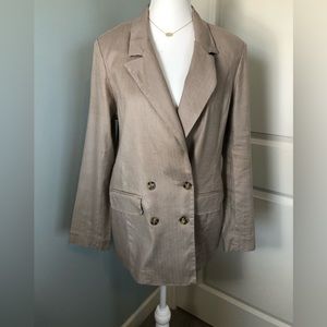 Evereve Linen Blend Stretch Double Breasted Blazer/Jacket Tan. Small